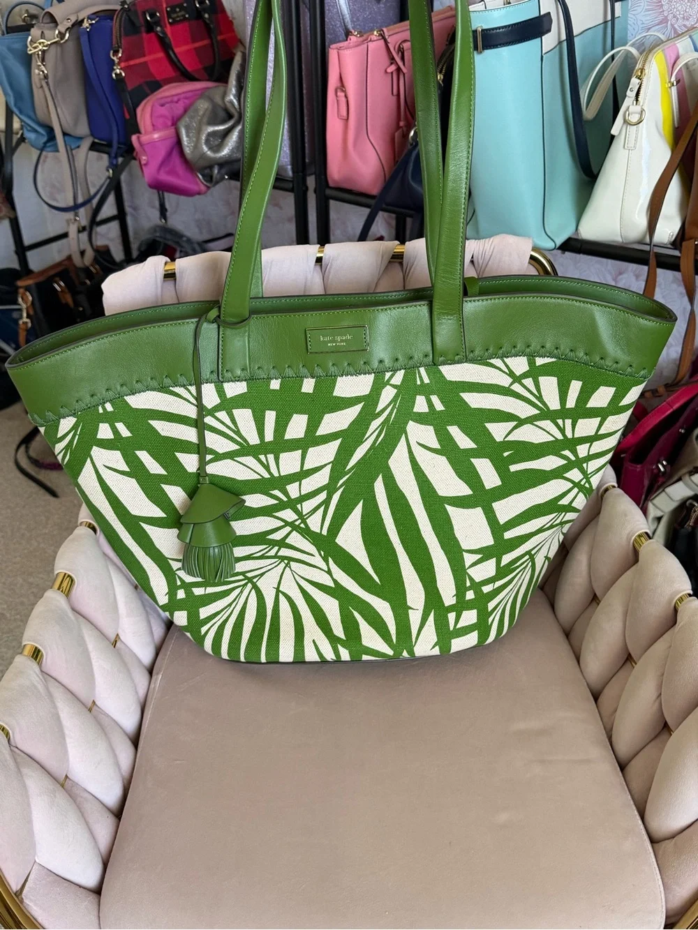 kate spade ♠️ The Pier Palm Fronds Canvas Large Tote 🌴